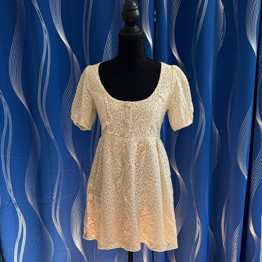 Reformation Ivory Lace Short Sleeve Fit-and-Flare Dress